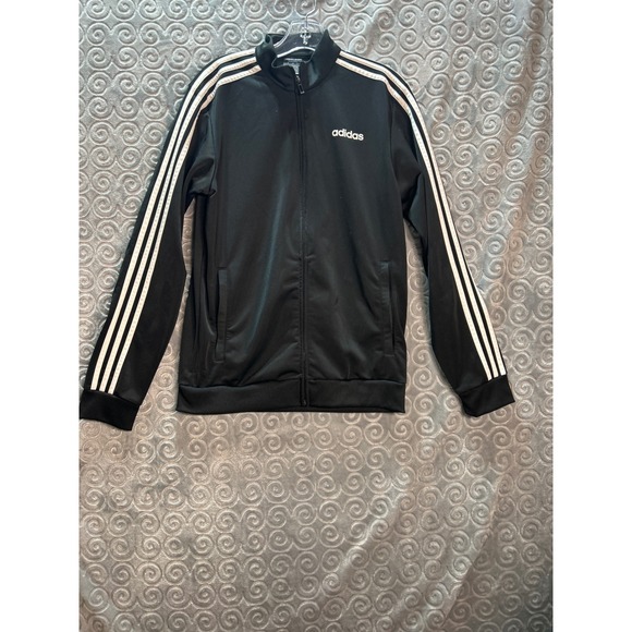 Adidas Track Jacket Full Zip Black With White Stripes Mens Size S - Picture 1 of 5